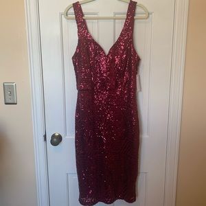 Bisou Bisou Sleeveless Burgundy Red Sequin Sheath Dress - Women's size 16
